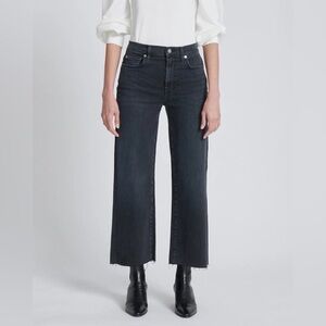 Splendid Black Wash Cropped Alexa Wide Leg Raw Hem Jean Size 26